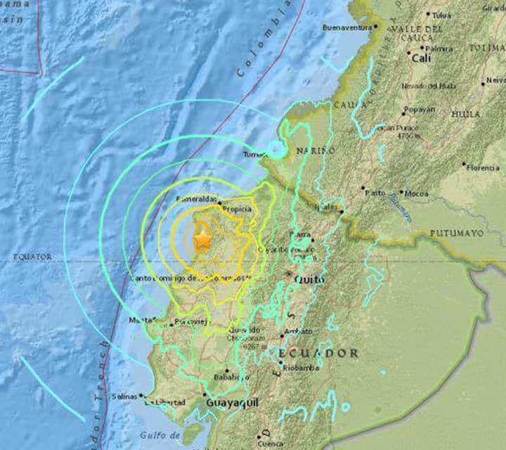 Ecuador map showing earthquake reach