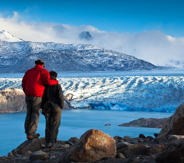 A couple wearing proper clothing in Patagonia