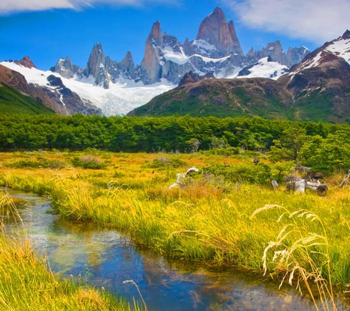 Beautiful mountainscape and river in Patagonia