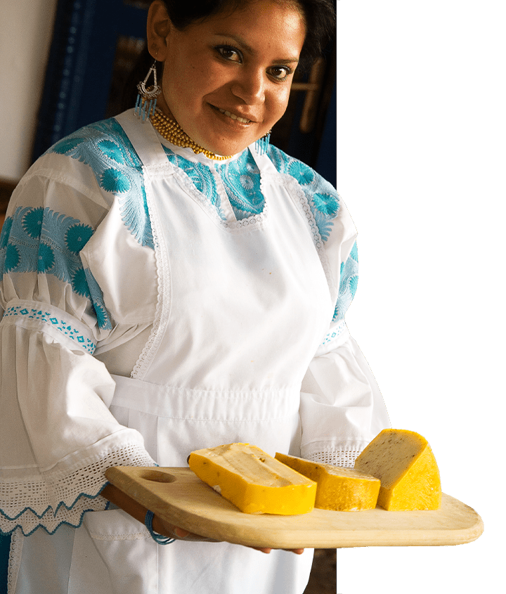 Woman serving peruvian food