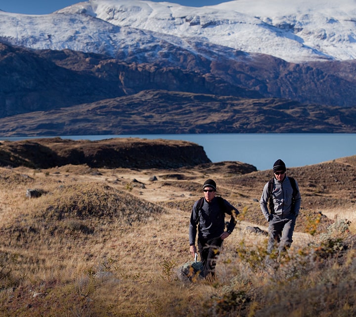 Two men taking on a easy hike in Patagonia