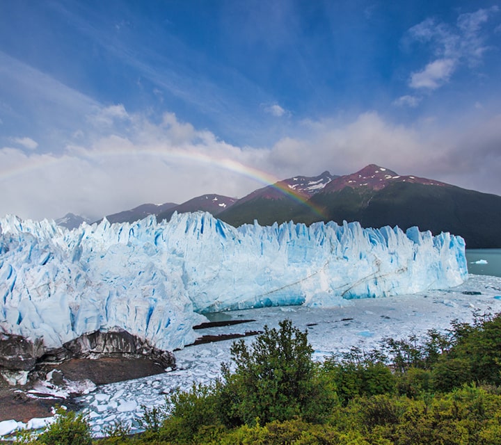 Rainbow over Perito Moreno Glacier in Patagonia