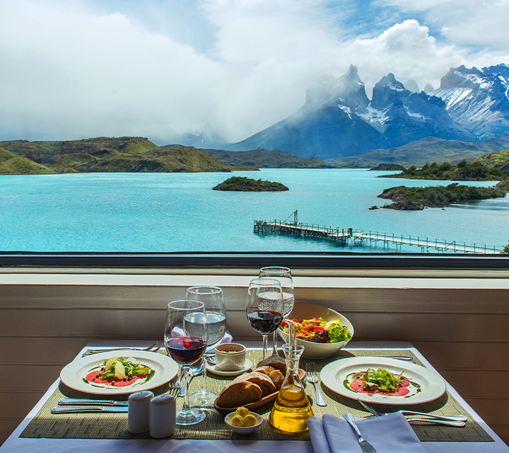 Window view romantic dining in Patagonia