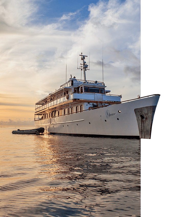 Grace Yacht at sunset in the Galapagos Islands