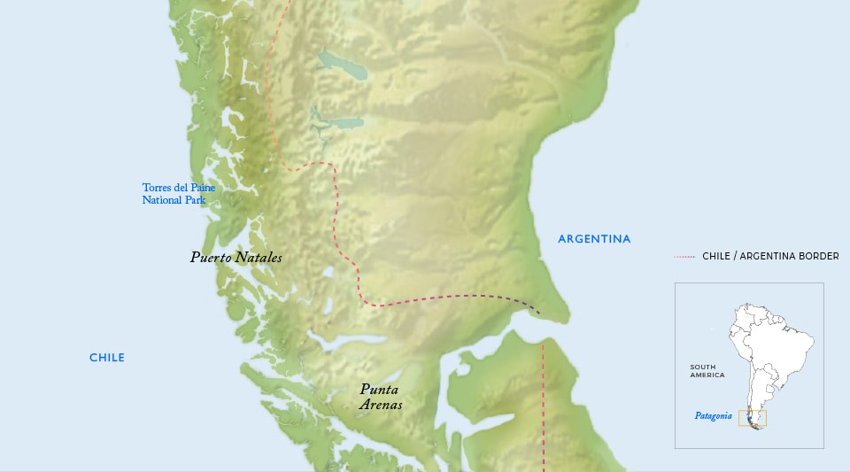 Patagonia Map showing borders of Chile and Argentina