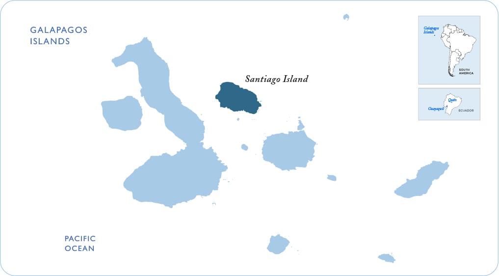 Map of the Galapagos showing Santiago Island