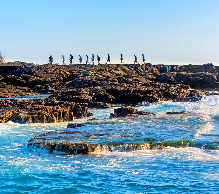 Quasar Guests walking on the rocky shores of the Galapagos Islands with a Naturalist Guide