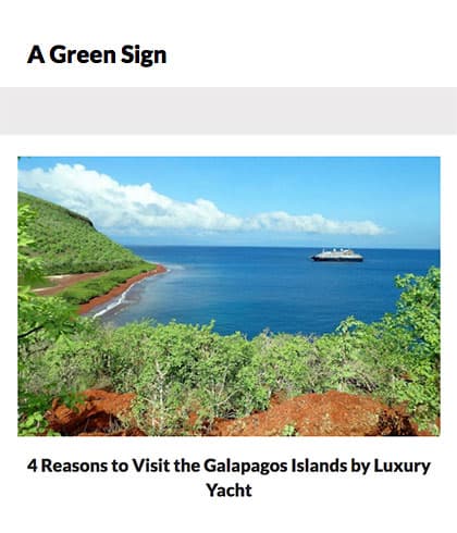 A Green Sign Featuring Reasons to Visit Galapagos