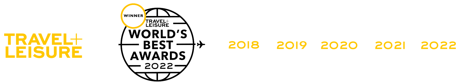 Travel+Leisure World's Best Awards badge showing 2018, 2019, 2020, 2021 & 2022