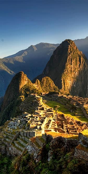 Sun setting on Machu Picchu, Peru